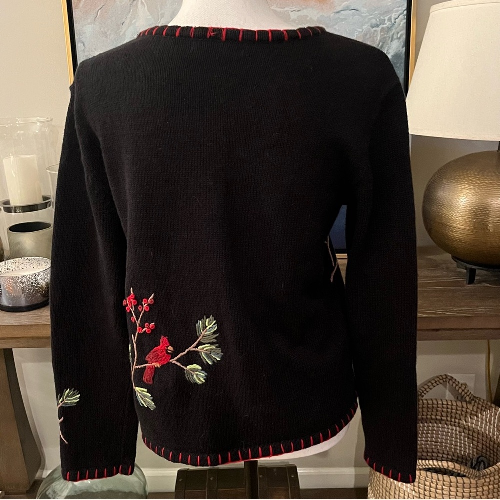 Coldwater Creek Cardinal Embroidered Black Cardigan Small S Button Sweater - Picture 6 of 8
